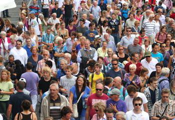 crowds in a public area